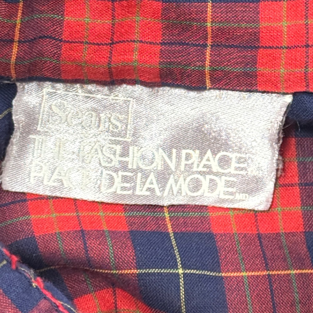 Vintage Sears Shirt Womens M Red Checkered Roll-Tab Long Sleeve Pullover Utility - Picture 5 of 5